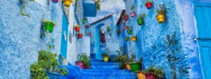 The famous blue-washed streets and doors of the Chefchaouen Medina.